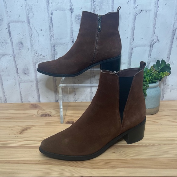 Blondo Ankle Boots Womens Sz 9M Chelsea Waterproof Heel Side Zip Leather Brown - Picture 2 of 9